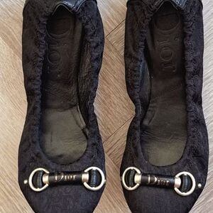 Dior Women's Black Loafers with Silver Accents